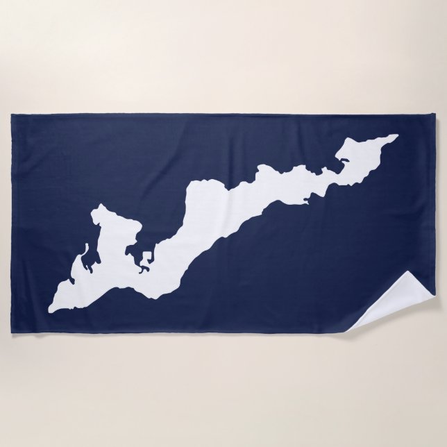Fishers Island Beach Towel – White/Blue (Front)