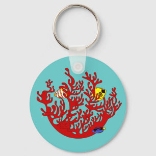Fishes and Coral Doodle Art Keychain