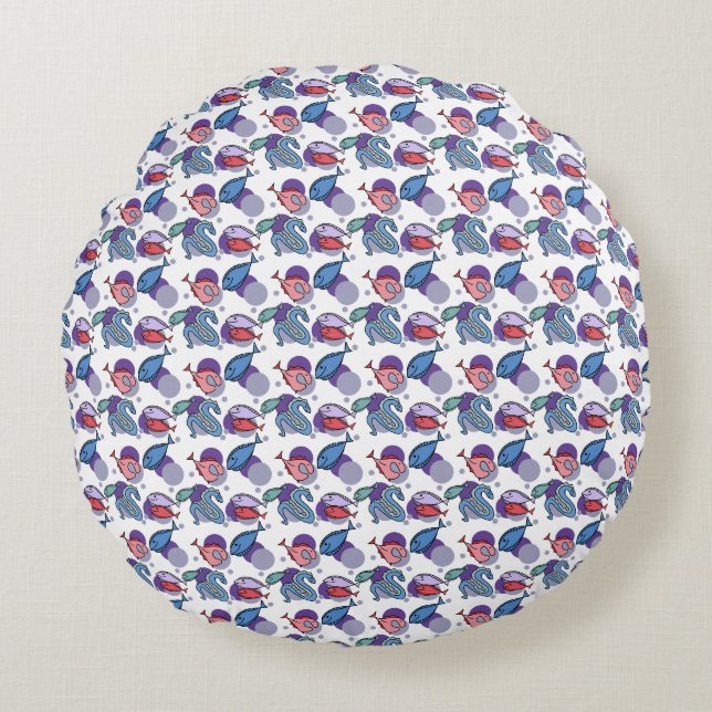 Fishes and eel. round cushion (Front)