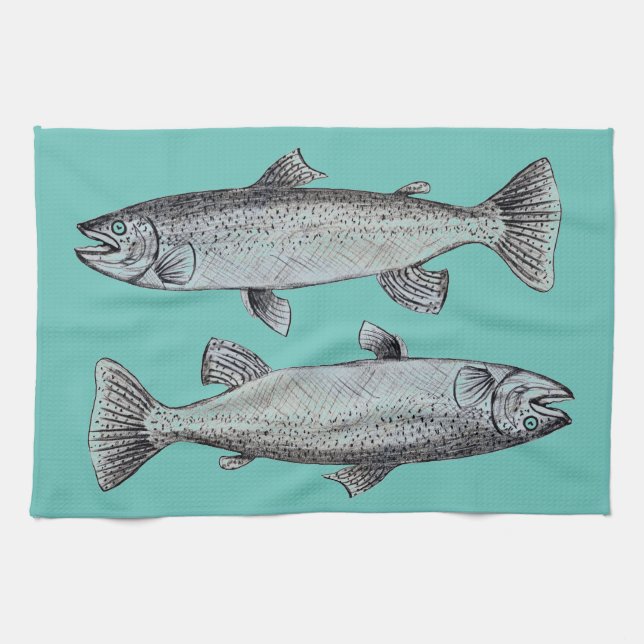 Fishes Art on Kitchen Towel (Horizontal)