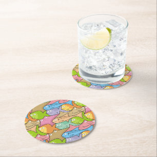 Fishes cartoon round paper coaster