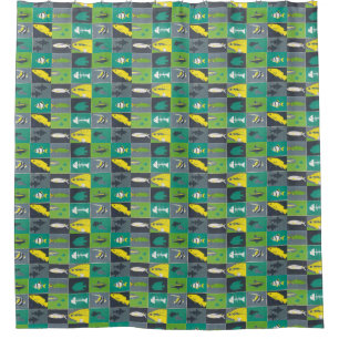 Fishes green yellow shower curtain