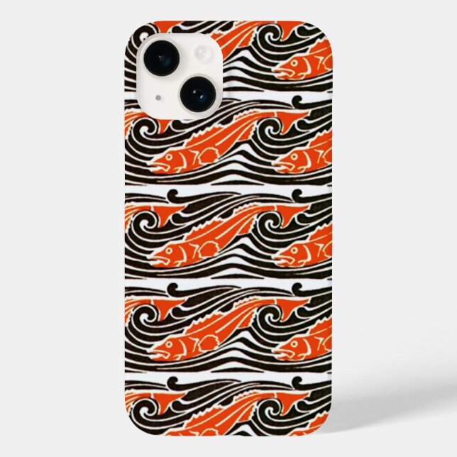 FISHES IN THE SEA WAVES Orange Black White Pattern Case-Mate iPhone Case (Back)