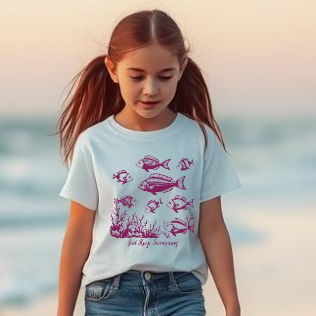 Fishes Just Keep Swimming T-Shirt (Fishes Under Water Fisherman Style Trend Just Keep Swimming Pink)