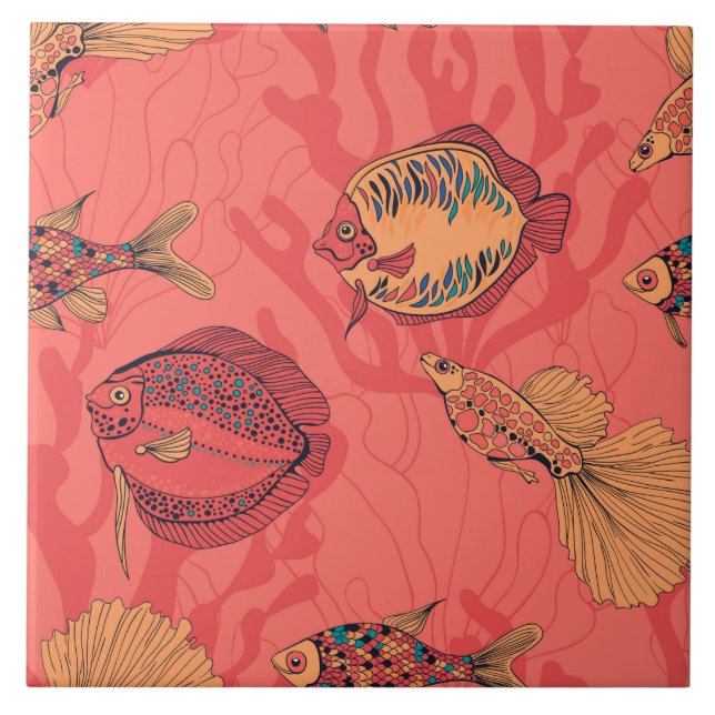 Fishes on living coral background tile (Front)