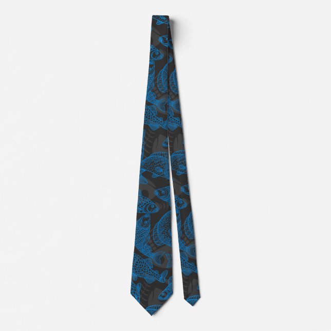 Fishes Pattern 01 Hidden bones.B DGrey BG Tie (Front)