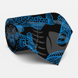 Fishes Pattern 01 Hidden bones.B DGrey BG Tie