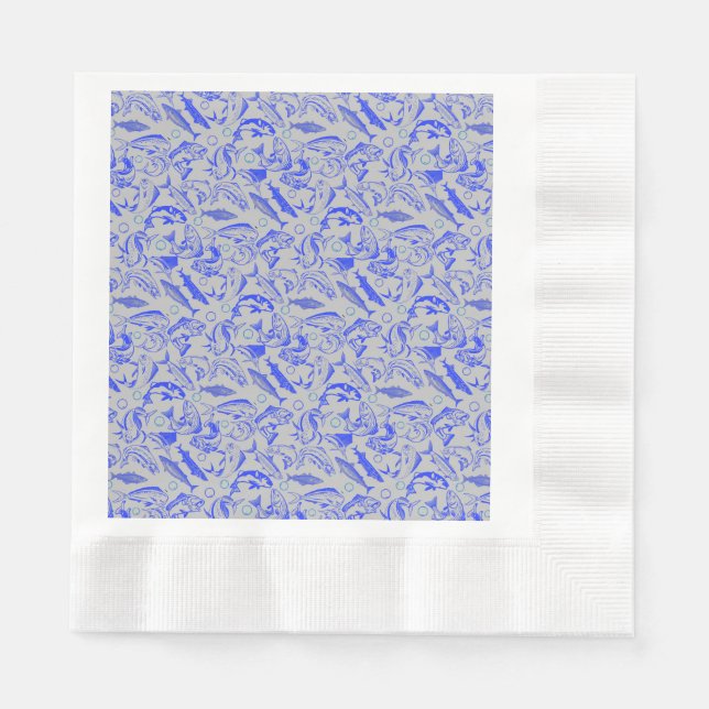 Fishes pattern blue 10.b Lgrey BG Napkin (Front)