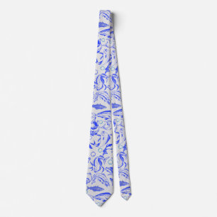 Fishes pattern blue 10.b Offwhite BG Tie