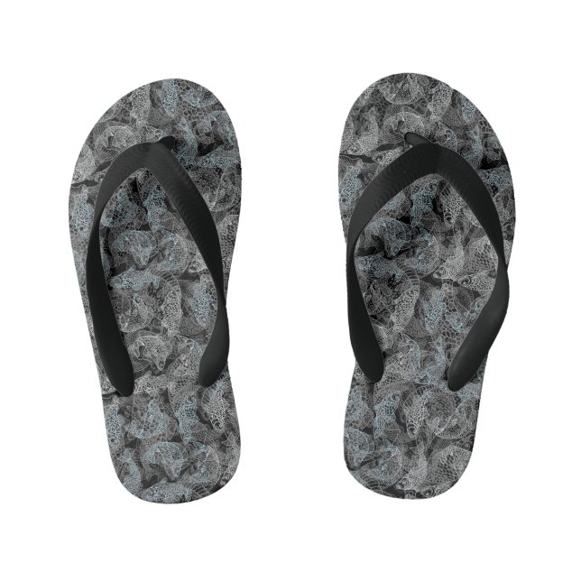 Fishes pattern, dual colours b. Black BG Kid's Jandals (Footbed)
