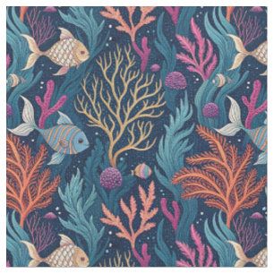 Fishes & Underwater Coral - Aquatic Ocean Pattern Fabric