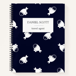 Fishes white silhouette pattern blue notebook