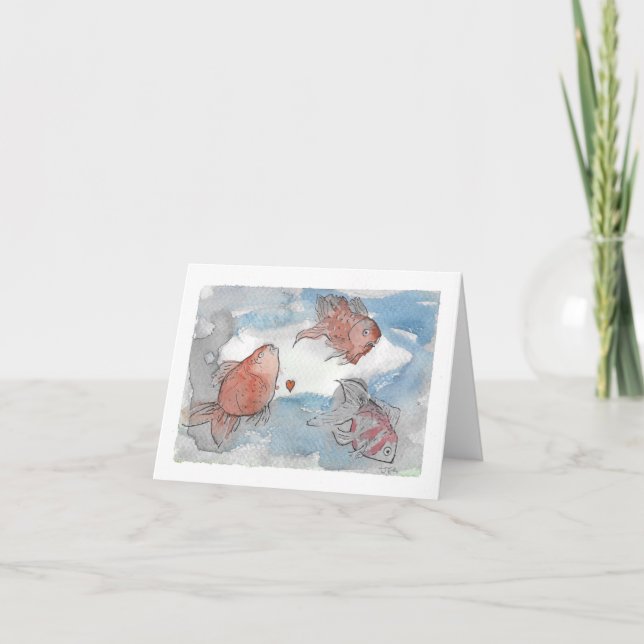 Fishes with Wishes - Small folded greeting Card (Front)