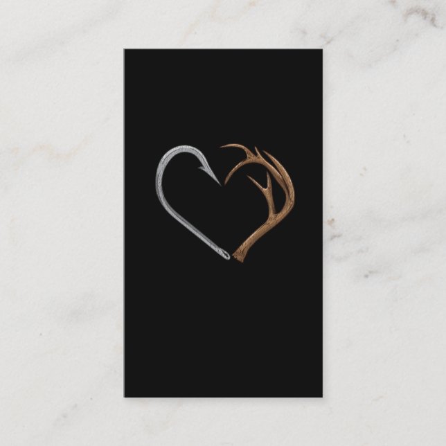 Fishhook Elk Antler Heart Hunting Love Business Card (Front)