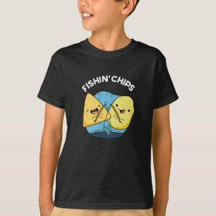 Fishin chips Funny Food Pun Dark BG T-Shirt