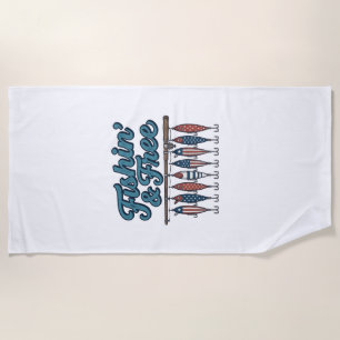 Fishin’ & Free Patriotic Fishing Lure Vintage Beach Towel