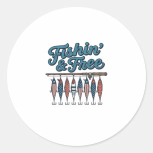 Fishin’ & Free Patriotic Fishing Lure Vintage Classic Round Sticker