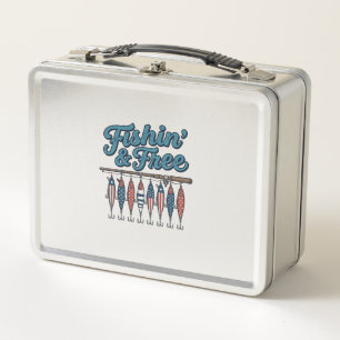 Fishin’ & Free Patriotic Fishing Lure Vintage Metal Lunch Box