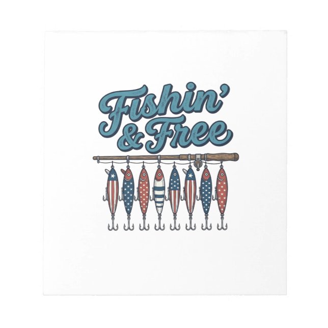 Fishin’ & Free Patriotic Fishing Lure Vintage Notepad (Front)