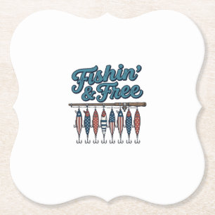 Fishin’ & Free Patriotic Fishing Lure Vintage Paper Coaster
