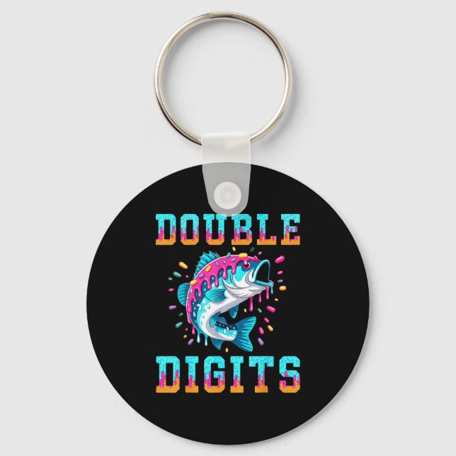Fishing 10th birthday shirt double digits ice key ring (Front)