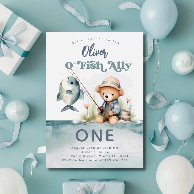 Fishing 1st Birthday Boy O-Fish-Ally Party Invitation (Creator Uploaded)
