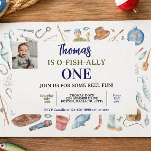 Fishing 1st Birthday Invitation O-Fish-Ally One