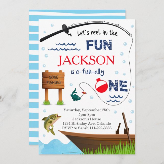Fishing 1st Birthday O-Fish-Ally One Invite (Front/Back)
