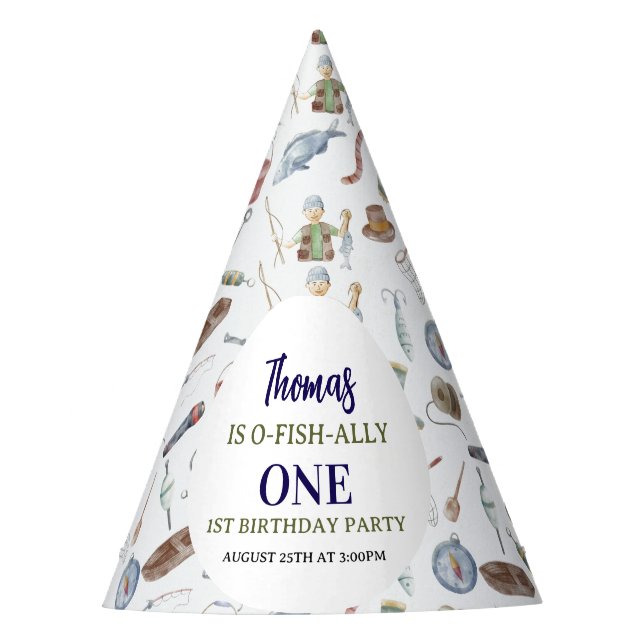 Fishing 1st Birthday | O-Fish-Ally One party Party Hat (Front)