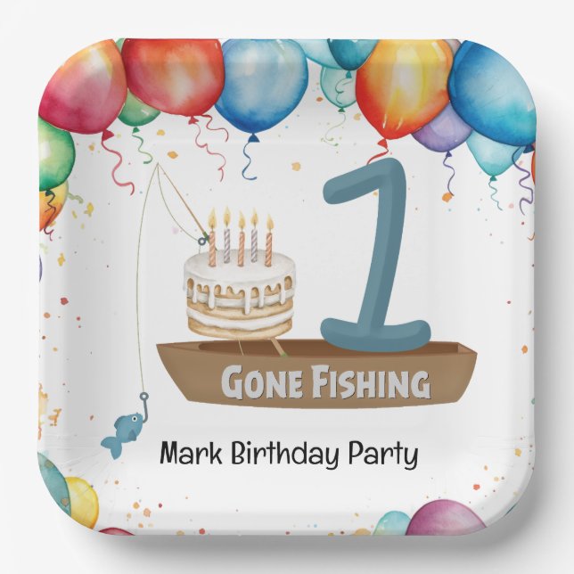 Fishing 1st Birthday  Paper Plate (Front)