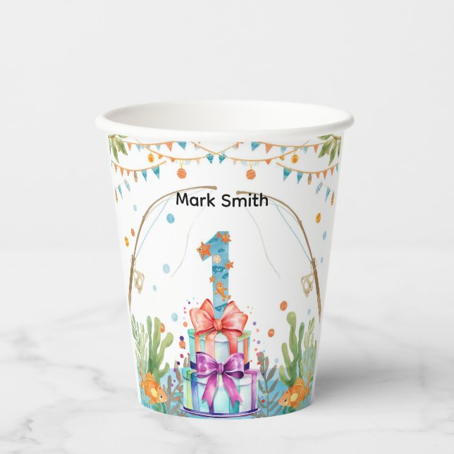 Fishing 1st Birthday Party with Cake decoration  Paper Cups (Front)