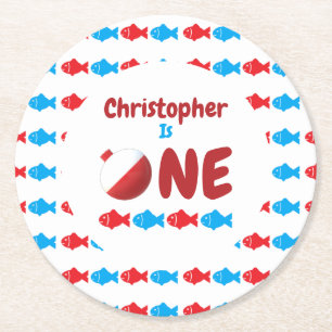 Fishing 1st Birthday Round Paper Coaster