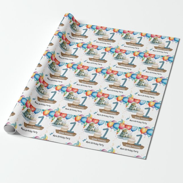 Fishing 1st Birthday  Wrapping Paper (Unrolled)