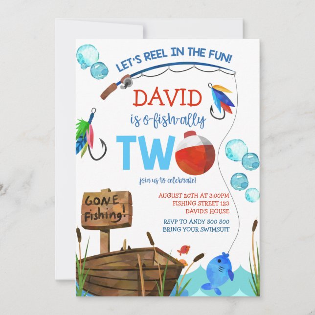 Fishing 2nd Birthday Boy O-fish-ally Invitation (Front)