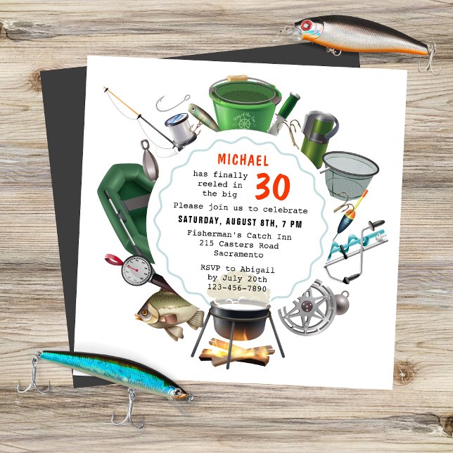 Fishing 30th Birthday Fisherman Outdoors Camping Invitation (Creator Uploaded)