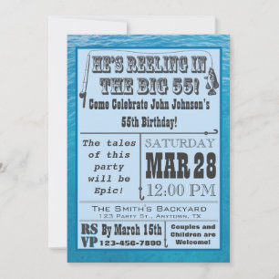 Fishing 55th Birthday Invitation with Water