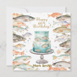 Fishing 60th Birthday with cake fishing themed Card