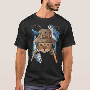 Fishing Abyssinian Outdoor Fisherman Cat Cute Fly  T-Shirt