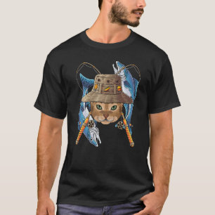 Fishing Abyssinian Outdoor Fisherman Cat Cute Fly  T-Shirt