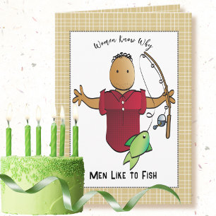 Fishing African American Male Cartoon Birthday Card