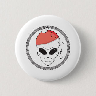 fishing alien head 6 cm round badge