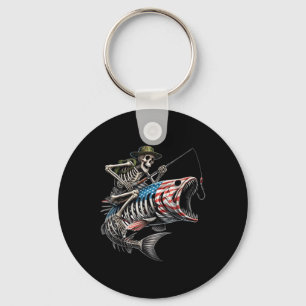 Fishing American Flag B Fish Skull Skeleton Fisher Key Ring