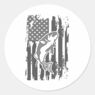 Fishing American Flag Classic Round Sticker