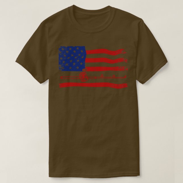Fishing American Flag T-Shirt (Design Front)