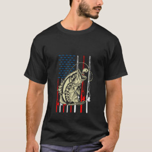 Fishing American Flag Vintage Fishing Lover Bass F T-Shirt