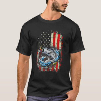 Fishing American Flag Vintage T USA Bass Fisherman T-Shirt