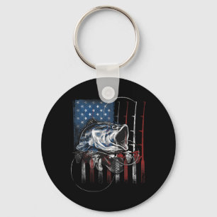 Fishing American Flag Vintage Usa B Fisherman Gift Key Ring