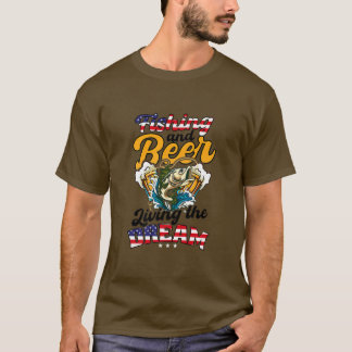 Fishing And Beer Living Dream Design Usa Flag Fish T-Shirt