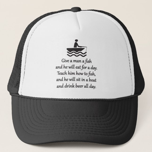 Fishing and Beer - Sarcastic Zen Phrase Trucker Hat (Front)