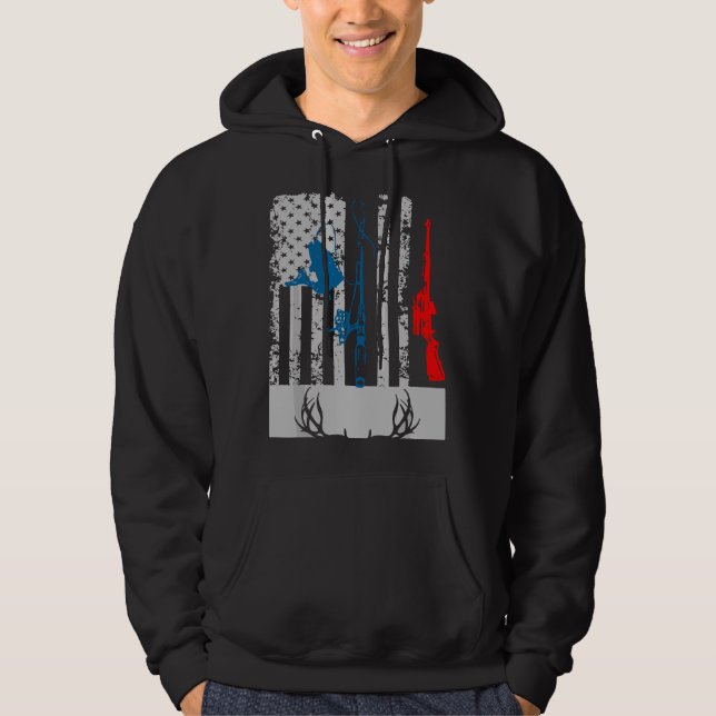 Fishing And Deer Hunting American Flag For Hunter  Hoodie (Front)